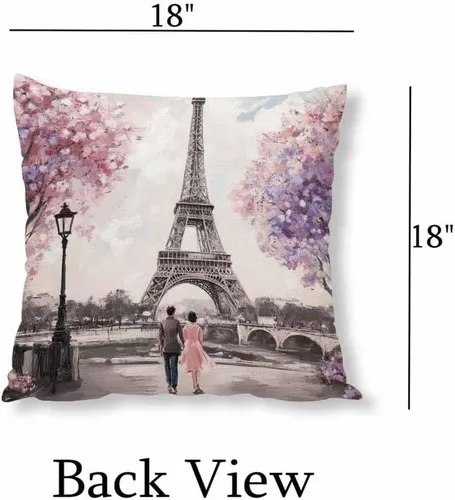 Vista 6 de Pehede Funda de almohada decorativa de lino y algodón con diseño de pintura al óleo de París, vista de la calle de París, para sofá, silla