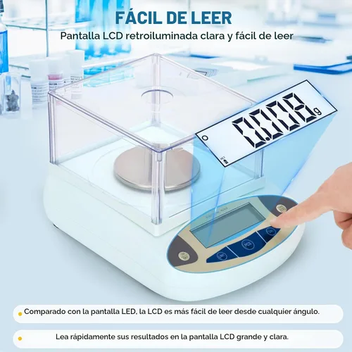 Vista 5 de Balanza de laboratorio 500g*0.001g, balanza analítica de alta precisión con parabrisas, balanza electrónica científica, balanza de precisión digital