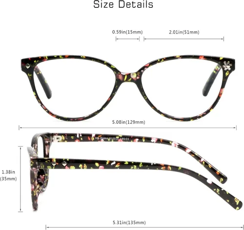 Vista 3 de VisionGlobal Lentes de bloqueo de luz azul para mujeres/hombres, lectura en computadora, gafas de televisión, antirreflejos Dame_floral(c1)