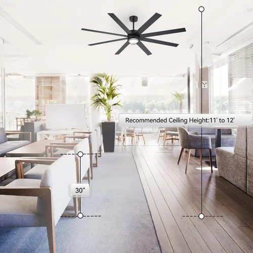 Vista 9 de Ventiladores de techo de 72 pulgadas con luces y control remoto, moderno ventilador de techo negro para sala de estar, patio, cocina, motor CC