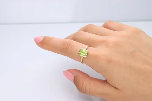 Vista 4 de Gin & Grace Anillo de peridoto genuino de oro amarillo de 14 quilates para mujer
