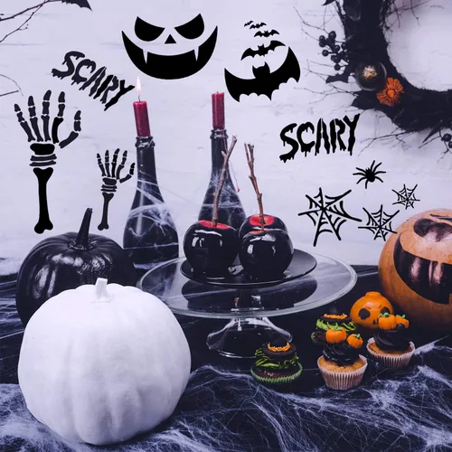 Vista 6 de Zonon 27 plantillas de pintura de Halloween, plantillas de plástico, plantillas de expresión de calabaza reutilizables, plantillas de dibujo