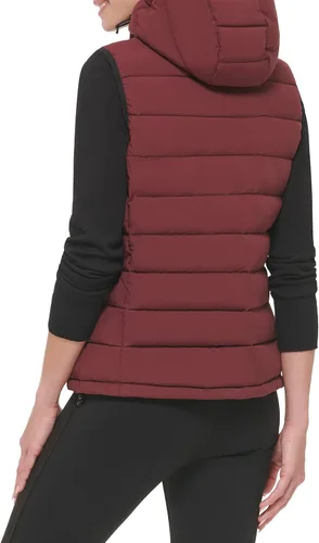 Vista 3 de Calvin Klein Chaleco acolchado de tela elástica con capucha para mujer