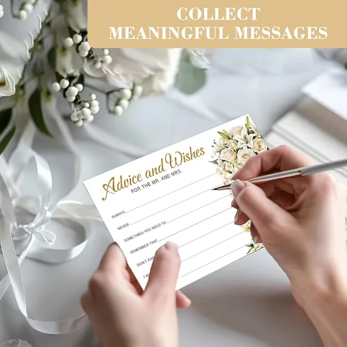Vista 5 de Consejos y deseos para el señor y la señora - Tarjetas de consejos de boda de champán para decoraciones de despedida de soltera, buenos deseos