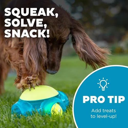 Vista 5 de Outward Hound Tennis Maze Craze - Juguete interactivo chillador para perros, azul