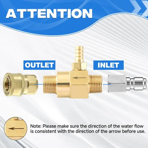 Vista 8 de JOEJET Inyector aguas abajo para lavadora a presión, kit de inyector químico fijo con conexión rápida de 3/8 pulgadas, boquilla giratoria M5