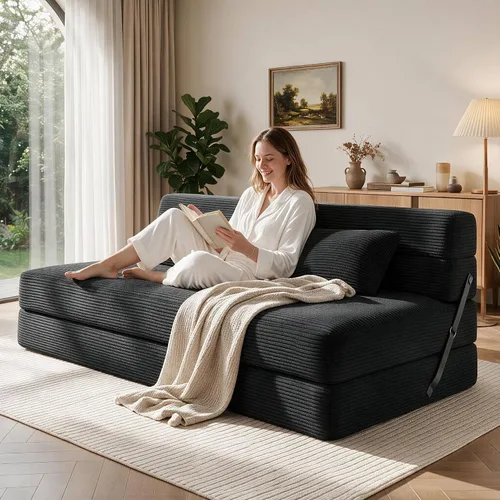 Vista 7 de Sofá cama convertible, sofá cama plegable de dos plazas, futón, sofá cama Negro