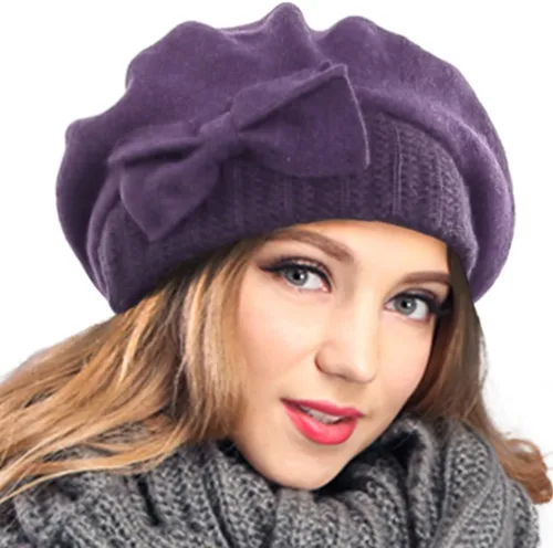 Vista 7 de VECRY - Gorro 100% de lana para mujer, boina de fieltro tipo campana, gorro de vestir para invierno