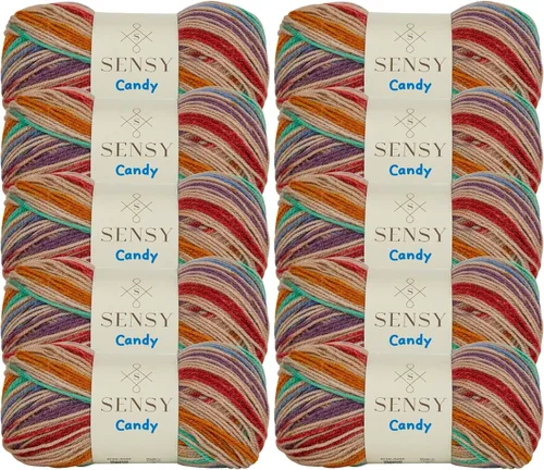 Vista 23 de Sensy Candy Yarn - Hilo de 5 madejas, 3.5 onzas, 251 yardas, multicolor para ganchillo y tejido, calibre ligero 3