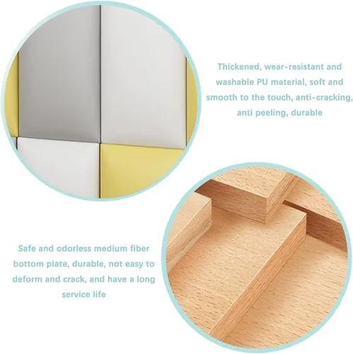 Vista 6 de Calcomanías de pared anticolisión para niños, paneles de pared 3D de color sólido, cabecero de cama, cojín de pared suave, autoadhesivo para Azul
