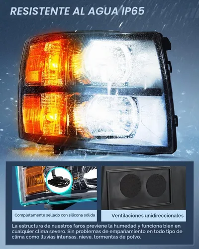 Vista 4 de Nilight Conjunto de faros para 2007 2008 2009 2010 2011 2012 2013 Silverado 1500 2007-2014 Silverado 2500HD 3500HD Faros de repuesto Carcasa negra