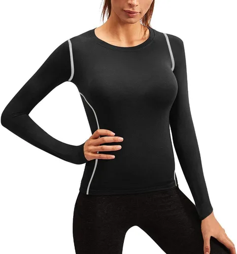Vista 2 de Camiseta de compresión atlética de ajuste seco para mujer, manga larga, para entrenamiento, capa base, ropa deportiva