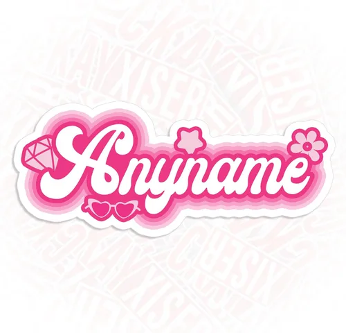 Vista 8 de Adhesivo retro personalizado con nombre personalizado, muñeca rosa, nombre de princesa, vacaciones en la playa, impermeable, transferencia UV DTF