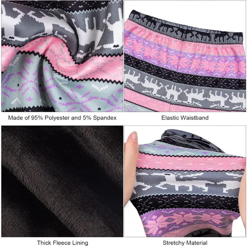 Vista 3 de TODDOR Paquete de 3 leggings cálidos para niñas, leggings de invierno con forro polar grueso para niños, longitud al tobillo, pantalones elásticos