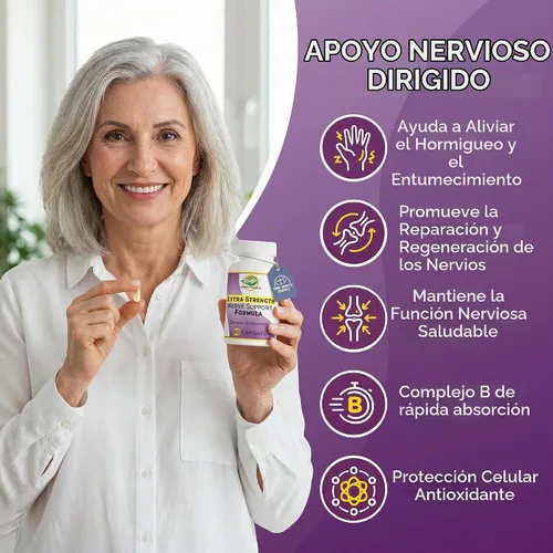 Vista 3 de RHP Fórmula de apoyo nervioso extra fuerte para reparación y regeneración nerviosa. 60 cápsulas