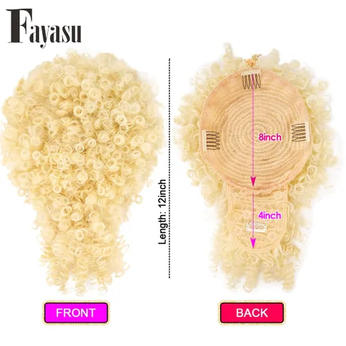 Vista 3 de Extensión de cola de caballo afro rizada Fayasu para mujeres negras, con cordón, cola de caballo con cabello rizado y flequillo, extensión