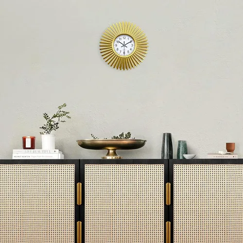 Vista 4 de Reloj de pared de cocina, reloj de pared dorado con forma de explosión de sol, funciona con pilas, reloj de pared decorativo moderno de 10 pulgadas