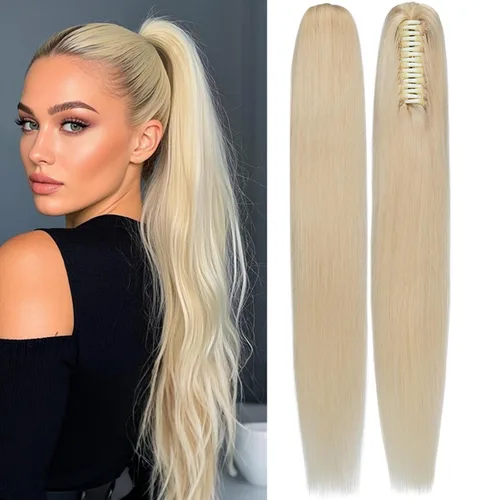 Vista 96 de Rich Choices Extensión de cola de caballo con clip de garra, cabello humano real, una pieza, extensiones de cabello largo Remy para mujer, #18P613