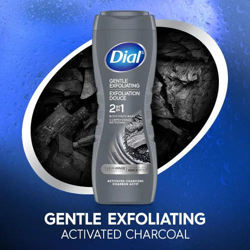 Vista 7 de Dial Men 2 en 1 Jabón para cuerpo y cara, Carbón Activado, 16 fl oz, paquete de 4, Jabón exfoliante suave para cuerpo con tecnología de enjuague