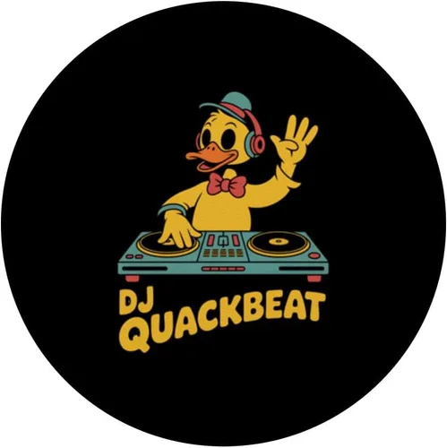 Vista 3 de DJ Quackbeat Duck Disc Jockey - Tocadiscos retro, vibraciones musicales, PopSockets, adhesivo PopGrip