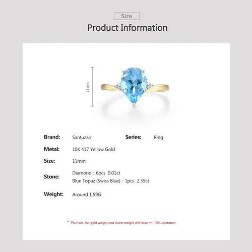 Vista 4 de Santuzza Anillo de oro macizo de 10 quilates con piedras preciosas solitarias para mujer