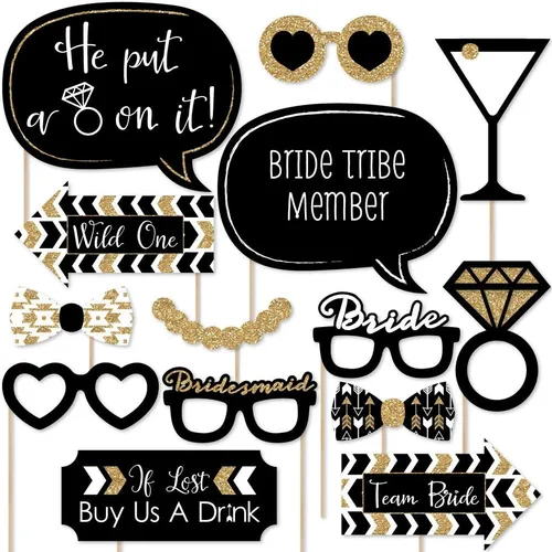 Vista 13 de Big Dot of Happiness Accesorios botánicos bohemios para fotos de despedida de soltera, accesorios de fotografía de fiesta de boda, recortes