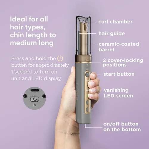 Vista 3 de INFINITIPRO by Conair Curl Secret MINI - Rizador automático de 1/2 pulgada, rizador de pelo inalámbrico para todo tipo de cabello y longitudes