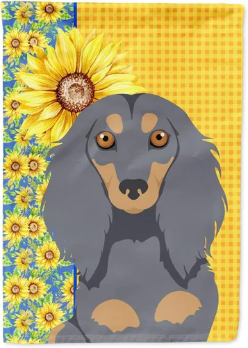 Vista 342 de Caroline's Treasures WDK5313GF Bandera de jardín con diseño de girasoles de verano, color negro y tostado, Airedale Terrier para buzón, bandera