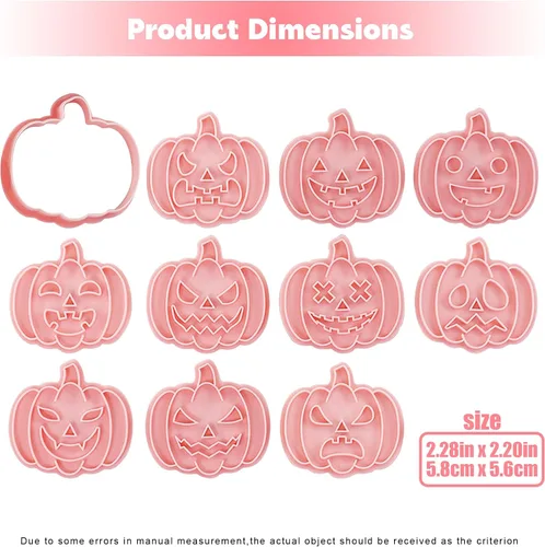 Vista 7 de 10 cortadores de galletas de calabaza de Halloween, sellos de galletas Jack