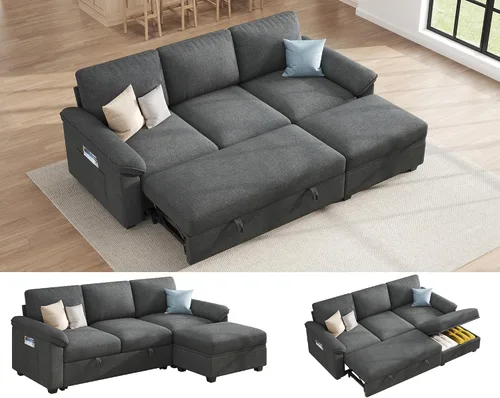 Vista 11 de VanAcc Sofá cama de 81 pulgadas, sofá cama con almacenamiento, sofá Beige