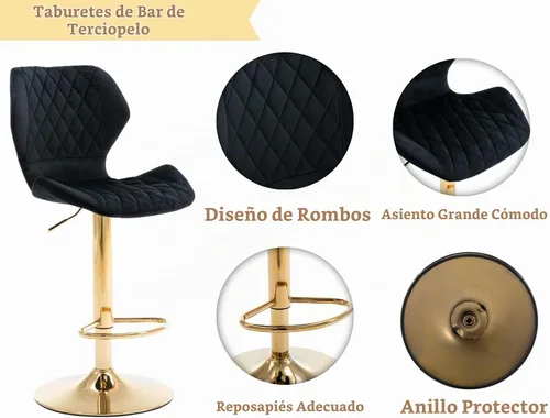 Vista 4 de EALSON Juego de 2 taburetes de bar de terciopelo con altura de mostrador con sillas de bar giratorias con base dorada, modernos taburetes de isla