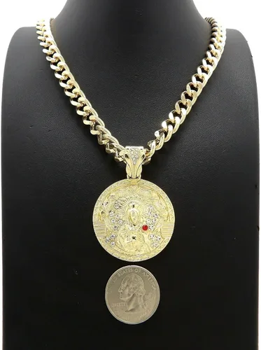 Vista 3 de Colgante de medalla de Santa Bárbara chapado en oro helado y collar de joyería cubana de 0.394 in, 18 pulgadas, 20 pulgadas, 24 pulgadas, 30 pulgadas