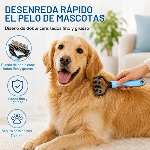 Vista 4 de Kit de aseo para perros, cepillo deslizante y desprendible para perros y Azul