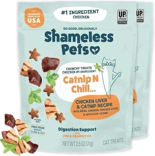 Vista 18 de Shameless Pets Golosinas para gatos con Catnip y pollo para la salud digestiva, crujientes
