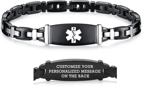 Vista 72 de LinnaLove Lady Medical Alert - Pulseras médicas de acero inoxidable para mujer, 7.5 pulgadas