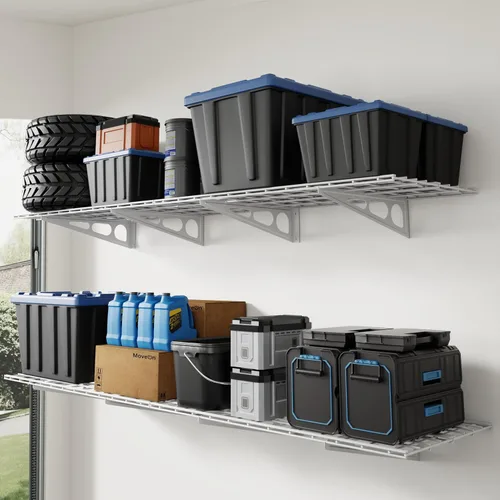 Vista 11 de FLEXIMOUNTS Paquete de 2 Estante de Pared de Garaje de 1x4 pies 12 pulgadas por 48 pulgadas Rack de Almacenamiento de Garaje Estantes Flotantes Negro