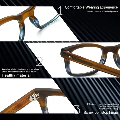 Vista 5 de Gafas de acetato para hombres mujeres sin receta gafas rectángulo única moda gafas marco grueso