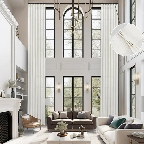 Vista 21 de DriftAway Cortinas plisadas de lino semitransparentes con textura de casa de campo sólidas y rústicas modernas para sala de estar y dormitorio, 2
