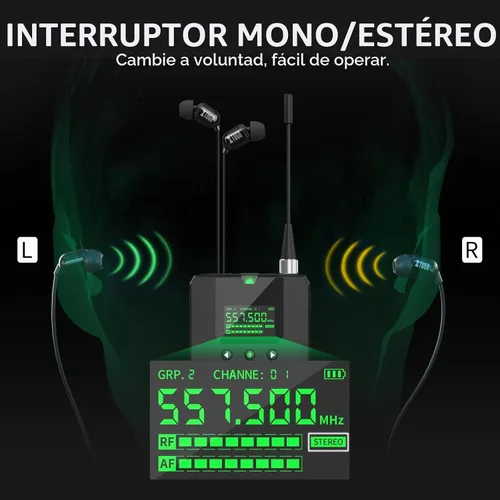 Vista 6 de XTUGA Sem100 in Sistema de monitor de oído estéreo inalámbrico 1 Bodypacks recargables Monitoreo UHF con Bluetooth Select Wireless en auriculares