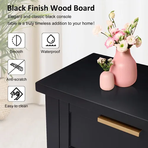 Vista 9 de Mesa consola con cajón, mesa de entrada larga estrecha con estante inferior para pasillo, entrada y sala de estar, color negro