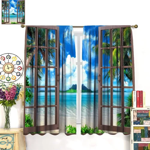 Vista 310 de Cortinas de paisaje, ventana 3D, primavera, bosque, vida silvestre, paisajes de naturaleza, dormitorio, sala de estar, cortinas térmicas opacas de 2