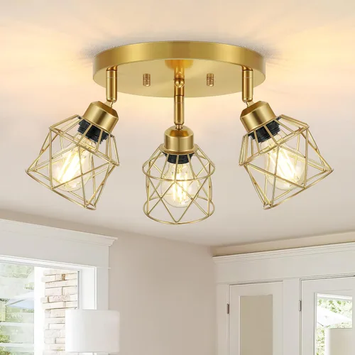 Vista 9 de Baocuz Lámpara de techo semiempotrada de níquel cepillado de 3 luces, luminarias de cocina ajustables montaje al techo base E26, luces de techo