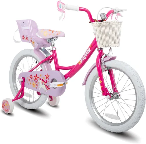 Vista 9 de JOYSTAR Unicorn Kids Bike for Girls Ages 2-9 Years Old, 12 14 16 18 Inch Kids Bike with Training Wheels, Doll Seat, Streamers and Basket, Toddler