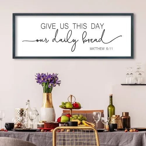 Vista 13 de FZMHASLWW Decoración de Pared para Comedor Bendición Cristiana Bendice la Comida Familia Amor Letrero de Versículo Bíblico 32"×12" Escritura