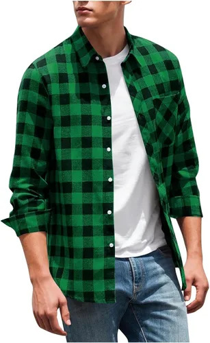 Vista 11 de Men's Plaid Button Down Shirts Long Sleeve Regular Fit Casual Tops Business Casual Outfits with Chest Pocket