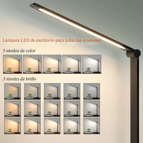 Vista 2 de Lámpara de escritorio LED con puertos USB, lámparas de escritorio táctiles para oficina en casa con 5 modos 3 Brightness Desk Light with Small