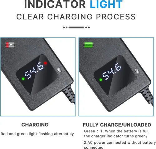 Vista 5 de Cargador de batería de litio de 54.6 V 2 A para batería de iones de litio de 48 V 13s, adaptador de corriente con pantalla HD para voltaje de carga