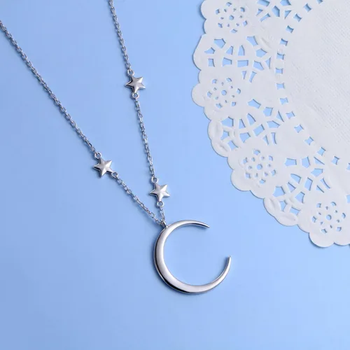 Vista 3 de Collar con dije de luna creciente y estrella de plata esterlina S925