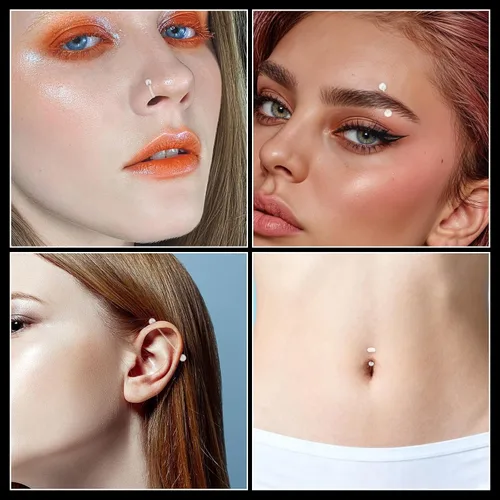 Vista 7 de 29 piezas de retenedores de piercing transparentes – Piercing de nariz transparente acrílico – aretes de nariz, aretes de tabique, juego de joyería