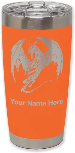 Vista 12 de LaserGram Vaso aislado al vacío de 20 onzas, dragón, grabado personalizado incluido (negro)